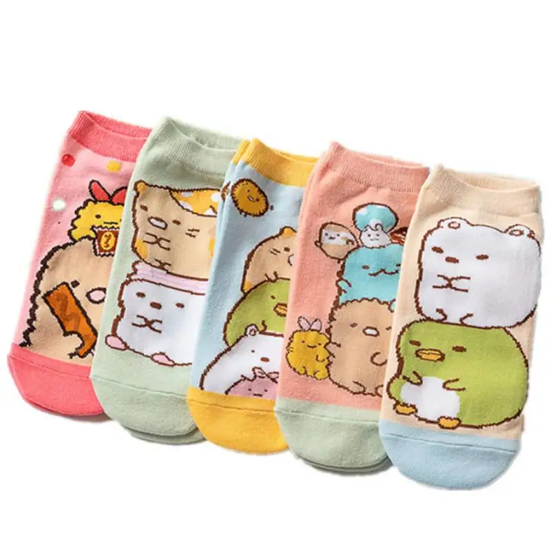 5 Pairs San-X SUMIKKO GURASHI Cute animal pattern Socks  Cartoons Boat socks Comfortable Cotton Ankle Socks boys girls Kids gift