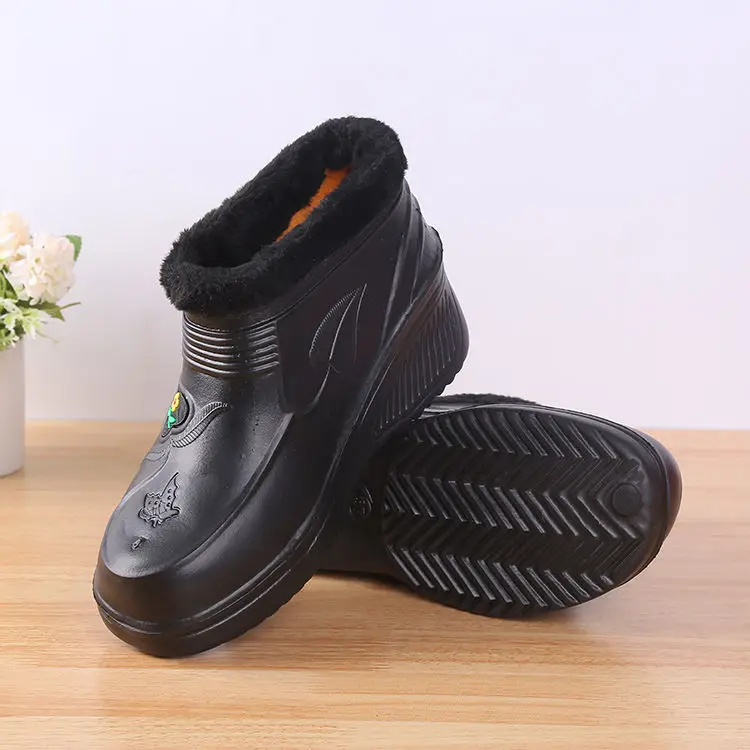 Waterproof and cashmere snow boots  men and women Rain  laundry kitchen hygiene work EVA warm rain  dirt-resistant cotton shoes.