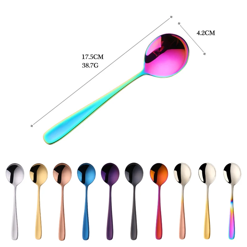 2Pcs Stainless Steel Soup Spoon, Round Shape, Short Handle Scoop, Dessert Spoon for Ice Cream Dessert Rice Salad, Dinnerware