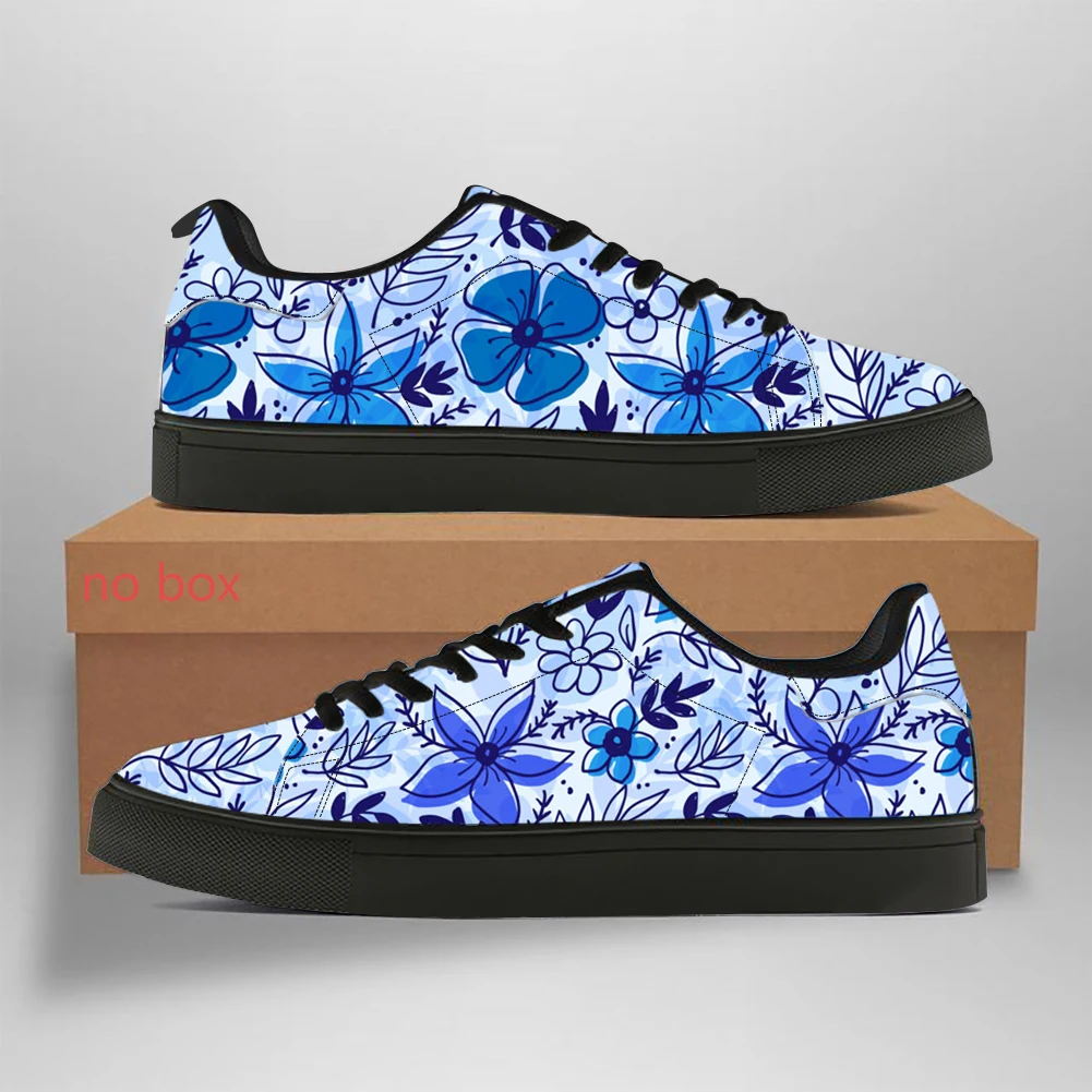 

Noisydesigns Winter Spring Men Plus Size 48 Shoes Blue Style Flower Pattern Women Fashion Leather Sneakers Breathable Lace-up