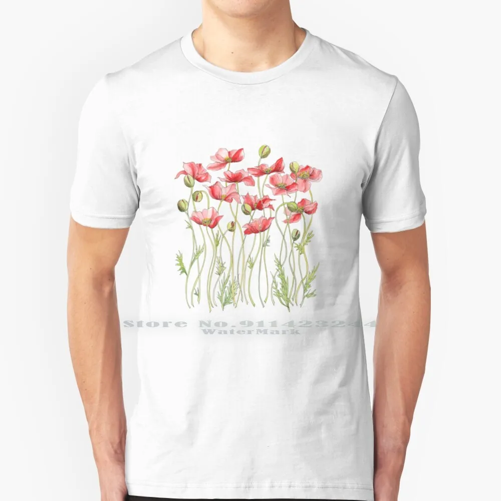 Red Poppies , Illustration 100% Cotton T Shirt Floral Poppy Red Flowers Red Poppies Botanical Garden Nature Natural Field