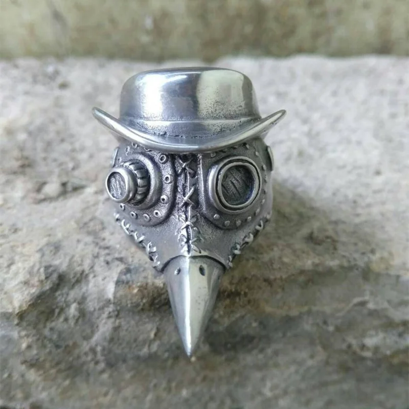 EYHIMD Gothic Mens Plague Doctor Ring 316L Stainless Steel Skull Rings Punk Rock Party Ring Satanic Jewelry Gifts