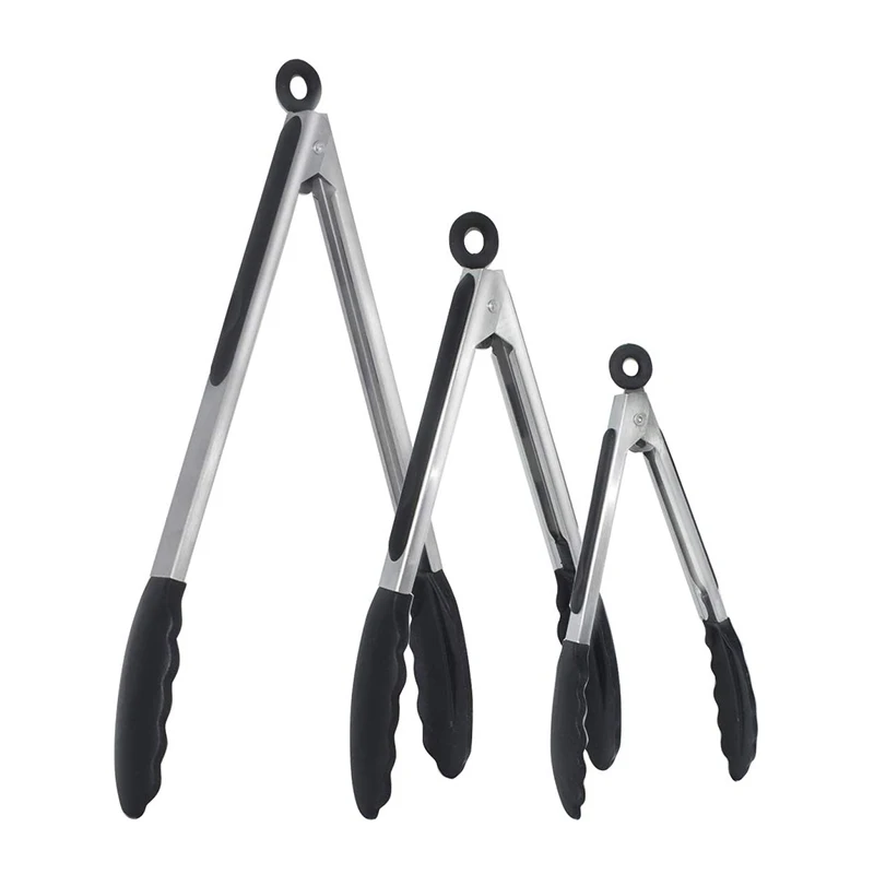 7/9/12 Zoll Silikon-Grillzange für die Küche, Edelstahl, verriegelbare Kochzange mit Silikonspitzen, rutschfeste Lebensmittelzange zum Kochen – Detail 12