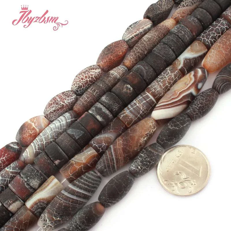 Round Oval Twist Frost Cracked Brown Black Agate Stone Spacer Beads 15 inch for DIY Accessories Necklace Bracelet Jewelry Making