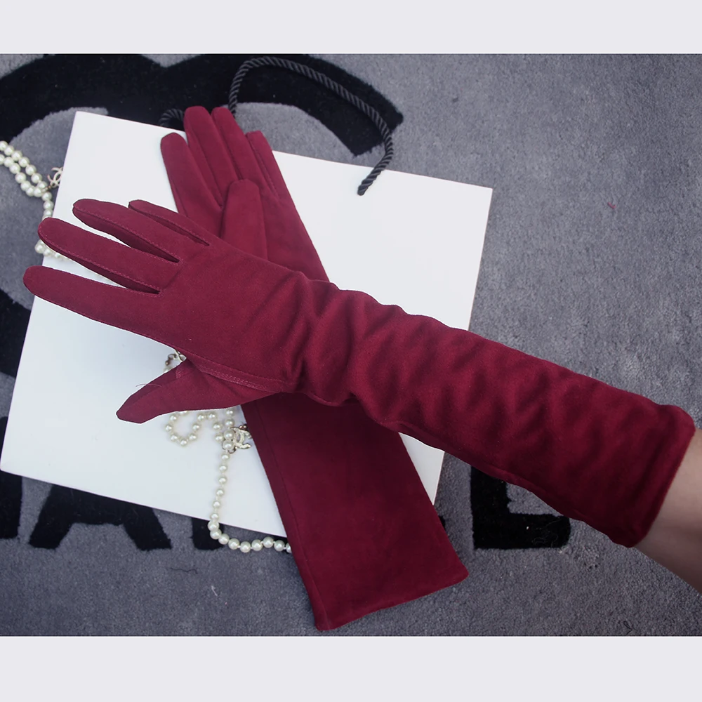 Long leather gloves for women Suede leather party evening Customized real genuine leather long gloves Catwalk shows Photography