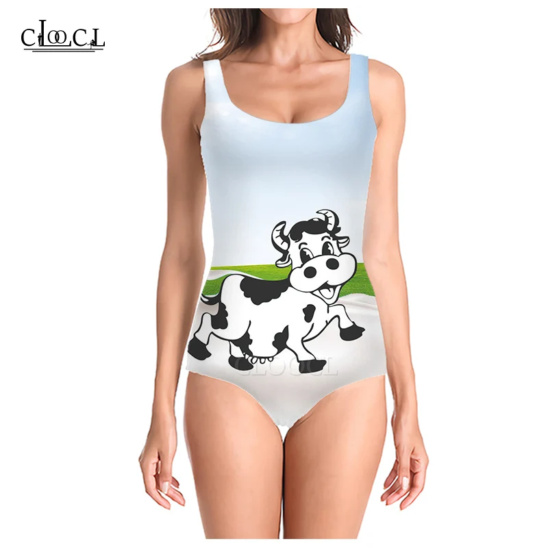 CLOOCL 2021 Fashion Cartoon Cow 3D Print Girls One-piece Summer Swimsuit Bathing Suit Beach Sleeveless Slim Sexy Swimsuit