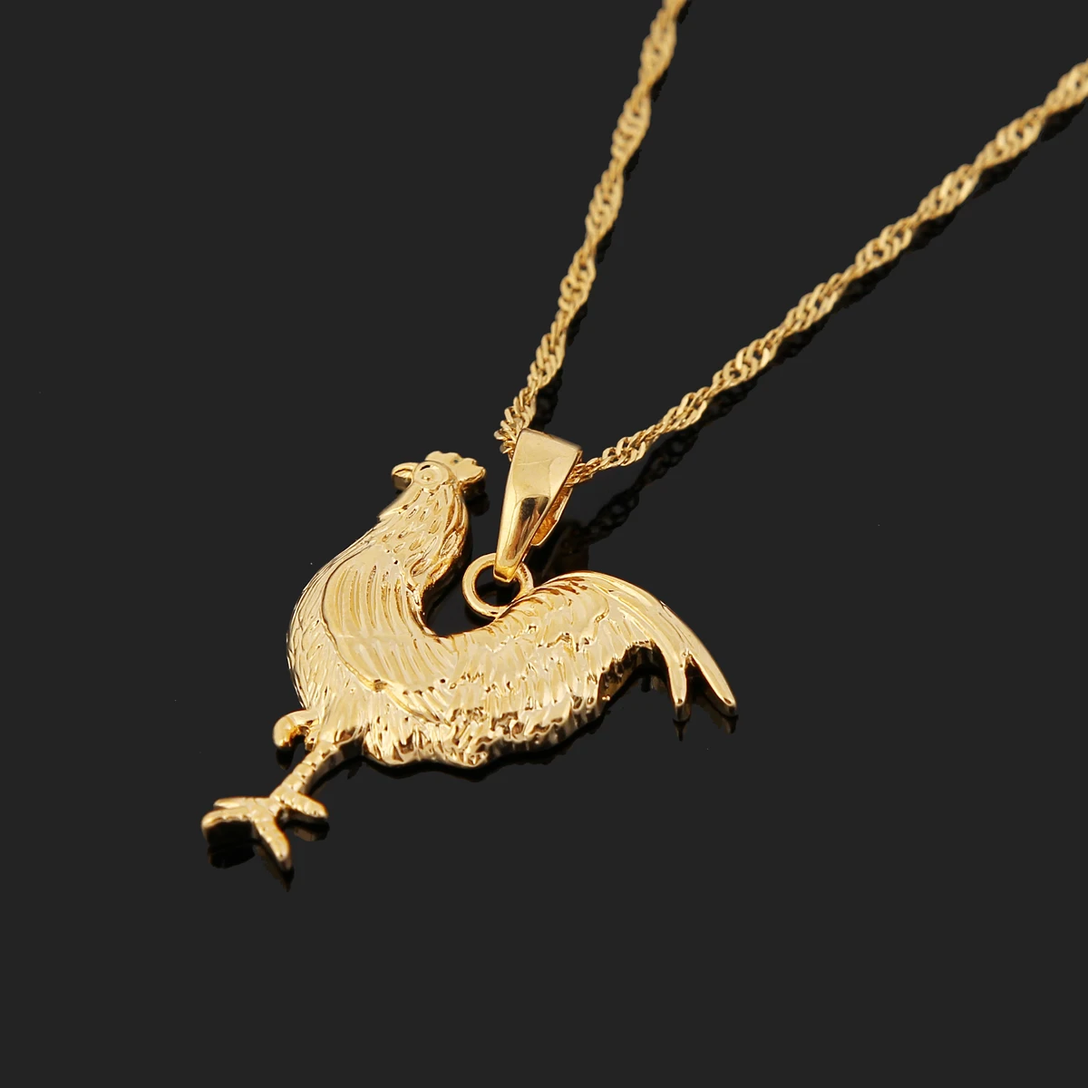 Gold Color Animal There-dimensional Rooster Chicken Pendant Women Necklaces