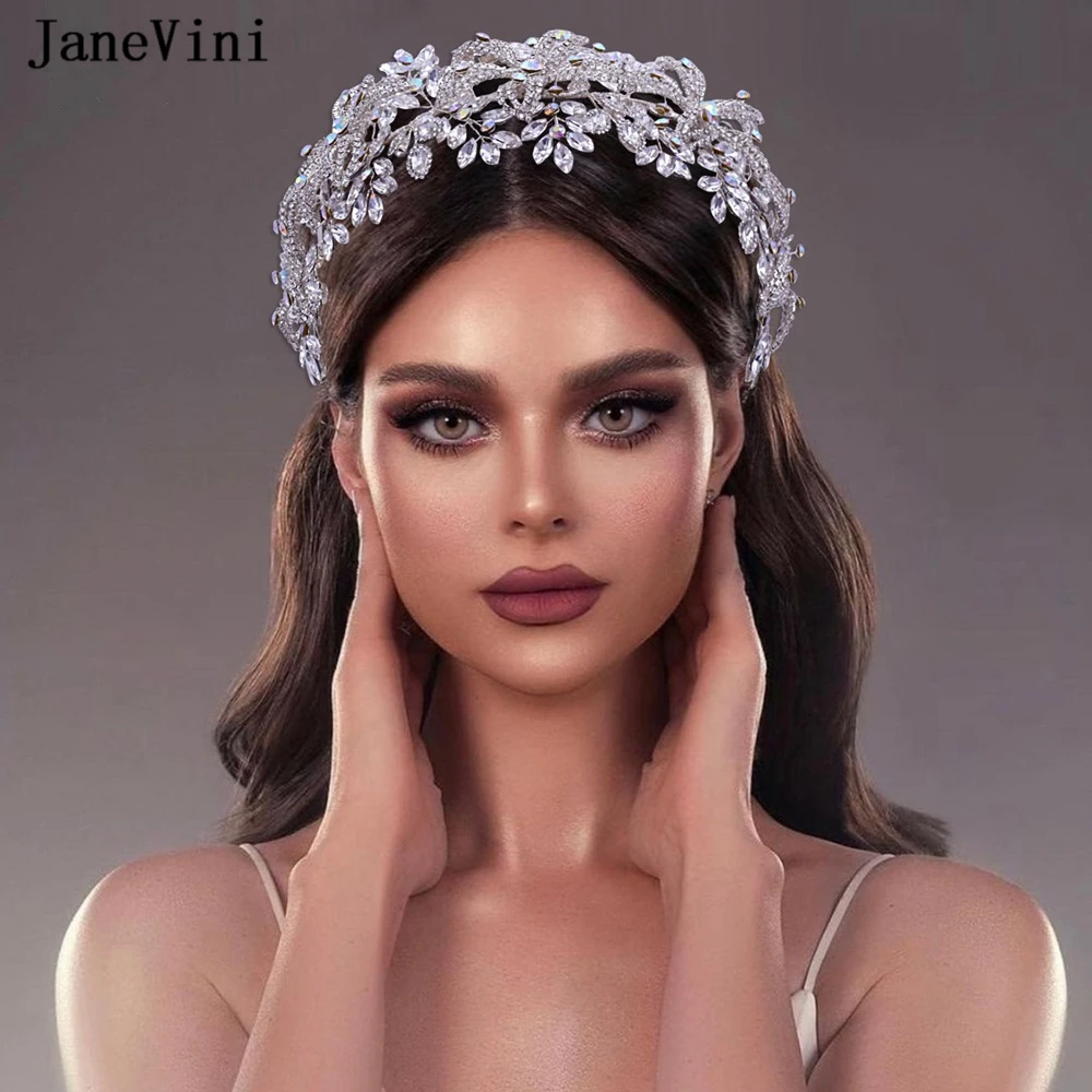 JaneVini Luxury Crystal Princess Headbands Sparkly Rhinestone Bridal Crowns Birthday Party Women Tiaras Jewelry Hair Accessories