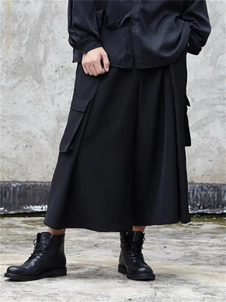 

Men Wide Leg Pant Skirt Autumn Winter New Cold Wind Department Fashion Trend Large Pocket Decoration Large Size Wide Leg Pants