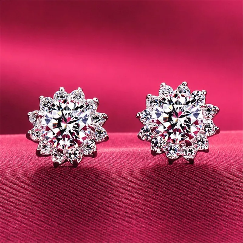 Śliczny kwiat 2ct Lab diamentowy kolczyk sztyft prawdziwe 925 sterling silver zaręczynowe kolczyki ślubne dla kobiet urok Party biżuteria prezent