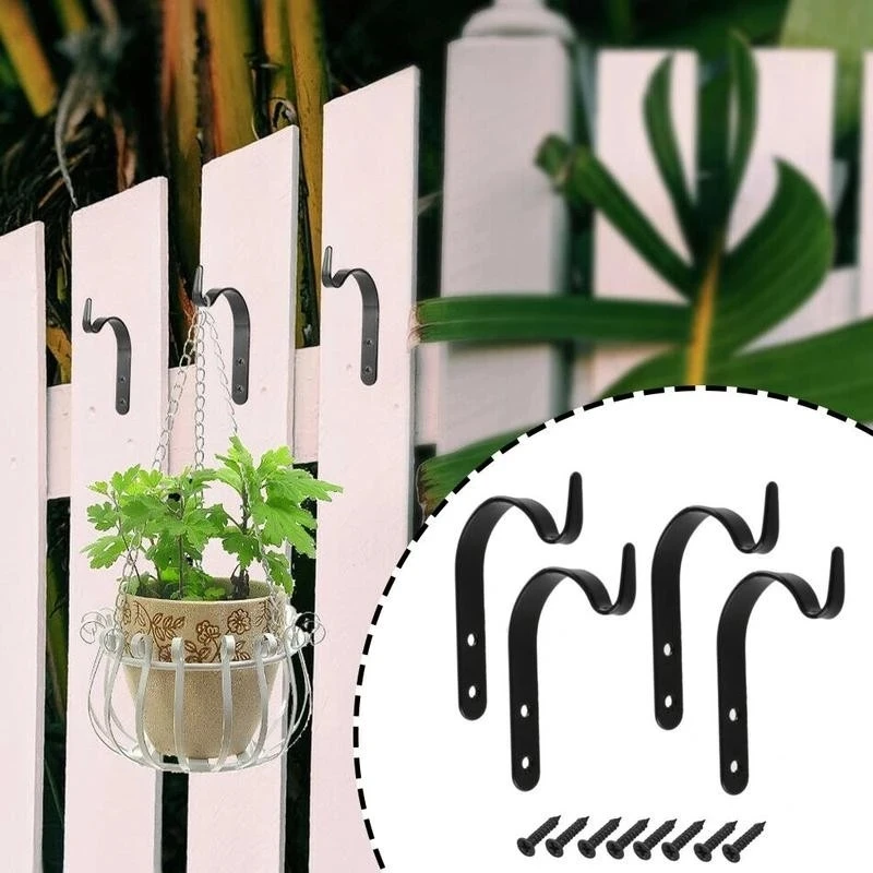 4pcs/set Balcony Plant Hook Flower Pot Wrought Iron Hooks Holder Wall-Mounted Hanging Basket Bracket Garden Decoration