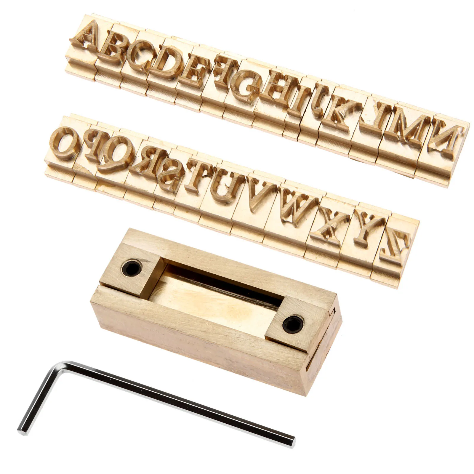 26pcs Capital Letters Gold Brass Times New Roman Stamp Molds A-Z Craving Craft Iron Press Stamping + 5cm T-Slot Fixture Holder