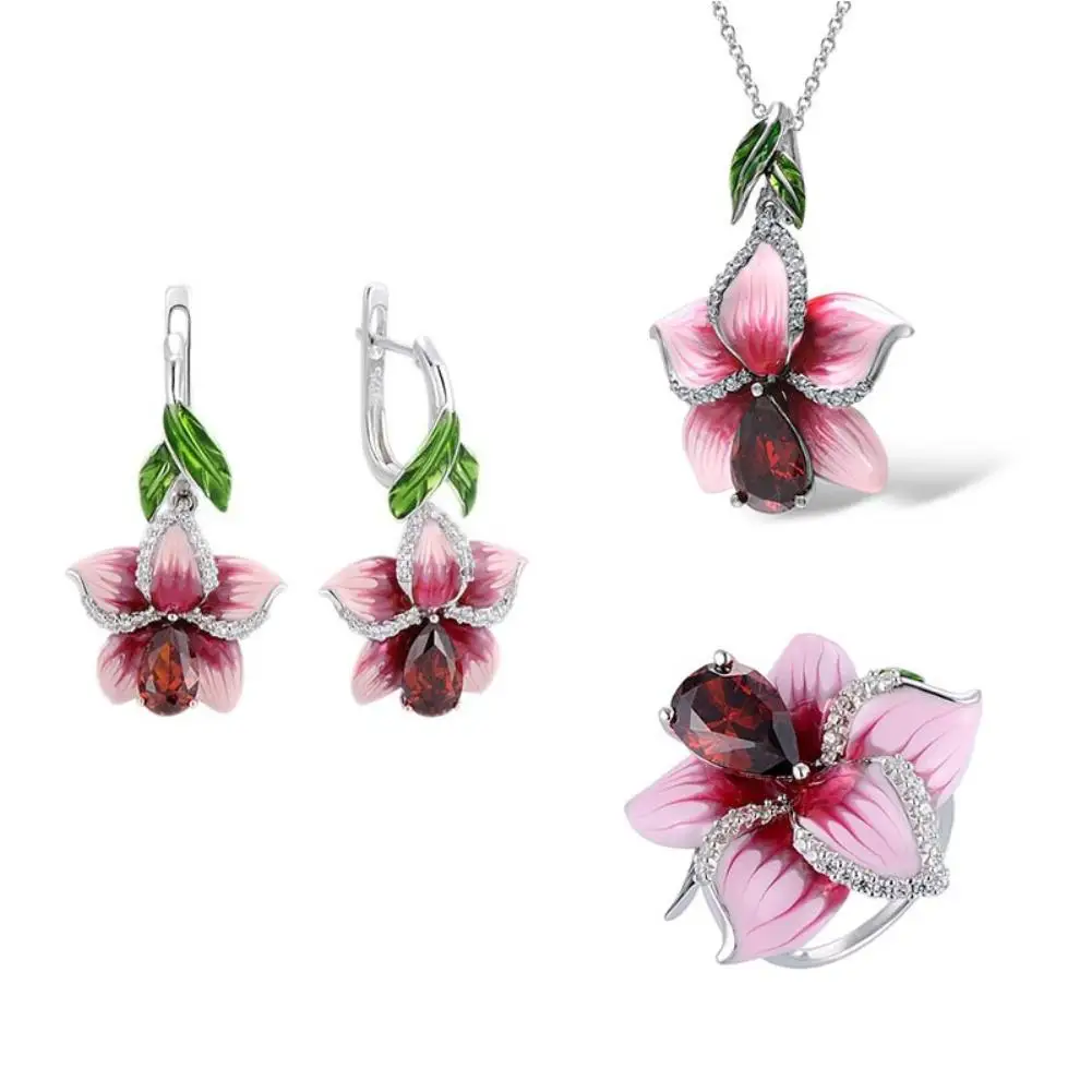 Rhinestone Flower Necklace Earrings Set Luxury Morrocan Jewelry Set Accessories Valentine's Party Beach Jewelry