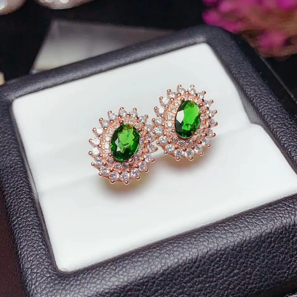 مجوهرات بوتيك KJJEAXCMY من الفضة الإسترليني عيار 925 مرصعة بالأحجار الكريمة الطبيعية ديوبسيدي أقراط نسائية تدعم الكشف المشهور