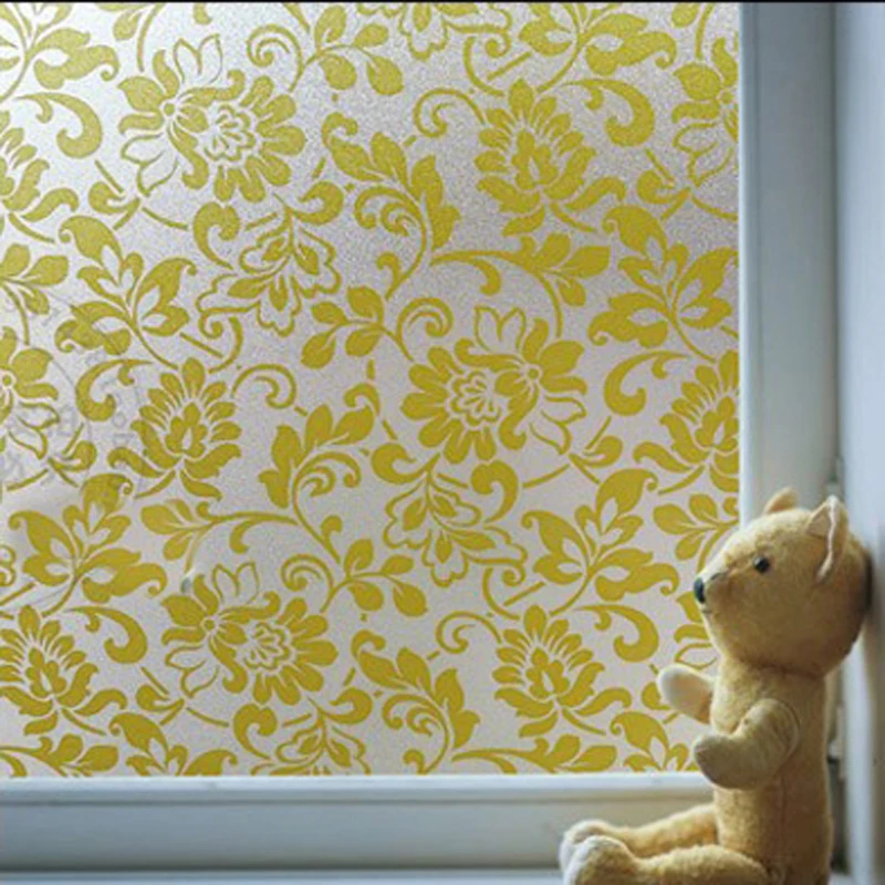 European Top Grade Static Cling Decorative Frosted Film, Window Sticker, New Gold Flower Creative Home Decorations, 45-90 cm