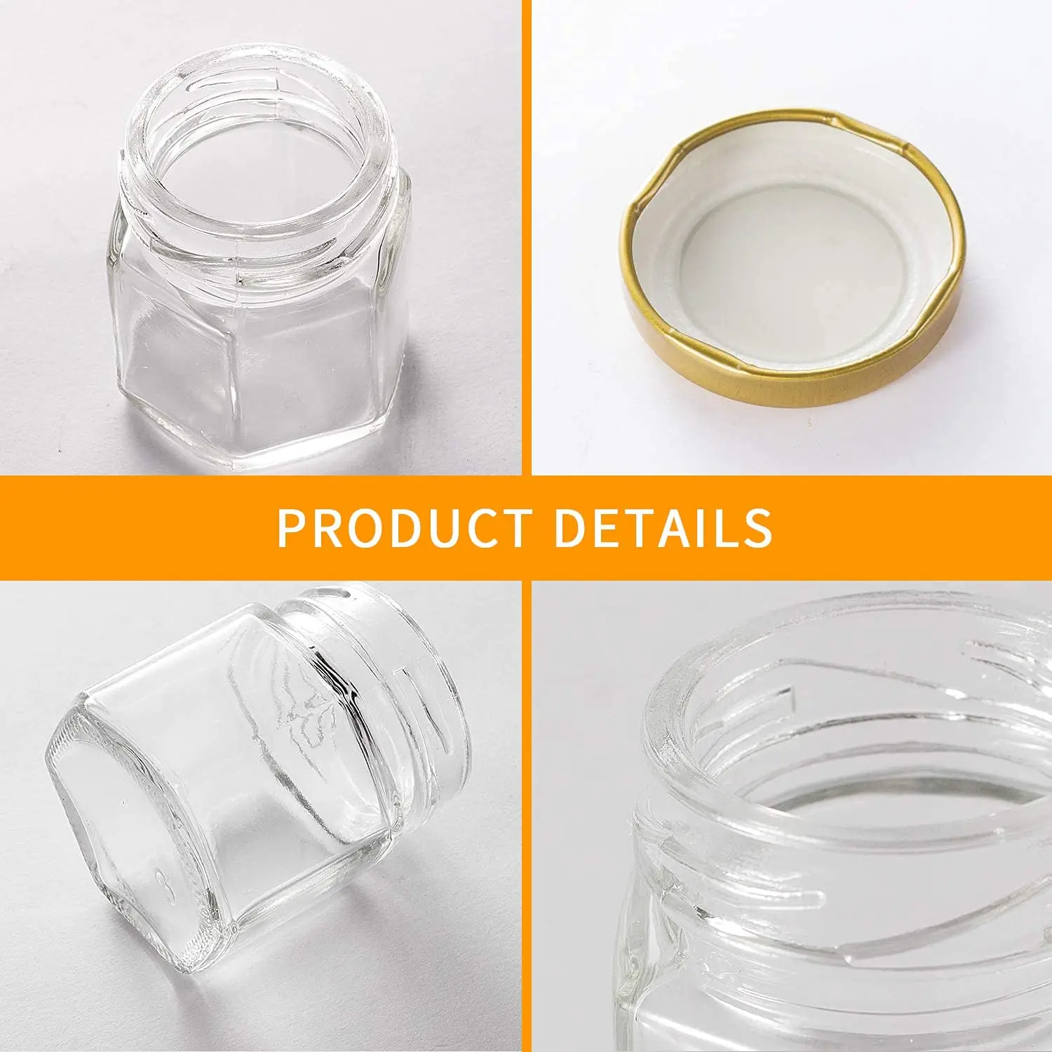 Hexagon Mini Honey Jars with Lids, Golden Spoon,Honey Jar Glass Spice Jars for Baby Shower, Wedding Favors, Party Favors, DIY