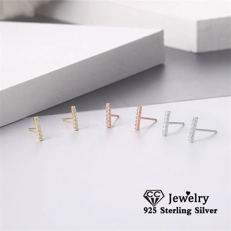 CC Small Stud Earrings For Women Cubic Zirconia 925 Silver Needle Simple Earring Daily Fashion Accessories Fine Jewelry CCE601