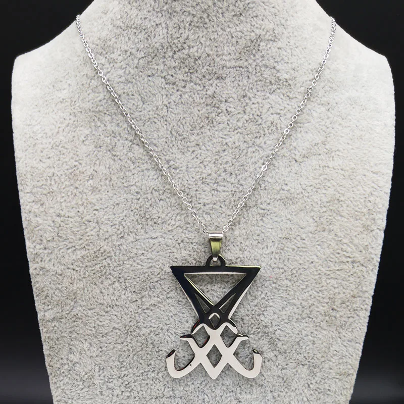 Sigil Church of Satan Stainless Steel Necklace Men Seal of Lucifer LaVey Hidden Devil Necklace Jewelry colgante hombre N641S03