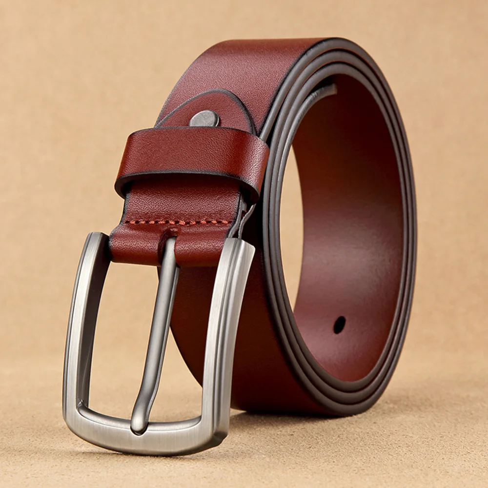 HIDUP Top Quality Solid Cow Skin for Men Real Genuine Leather Belt Retro Styles Cowhide Alloy Pin Buckle Metal Belts 38mm NWJ997