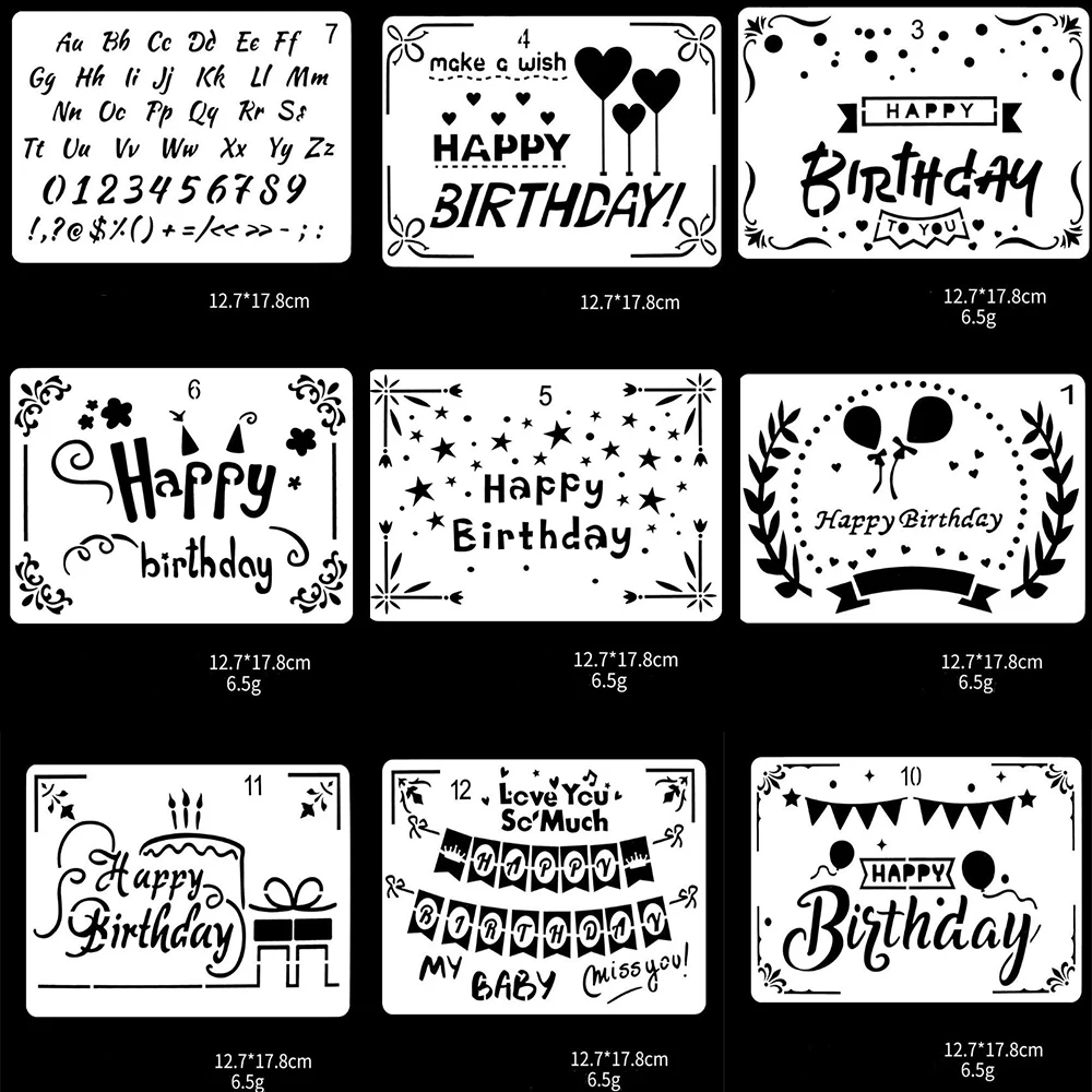 Kit Early Learning Happy Birthday DIY Drawing Template For Journal/Diary/Calendar/Planner/Scrapbook Wall Painting Stencil