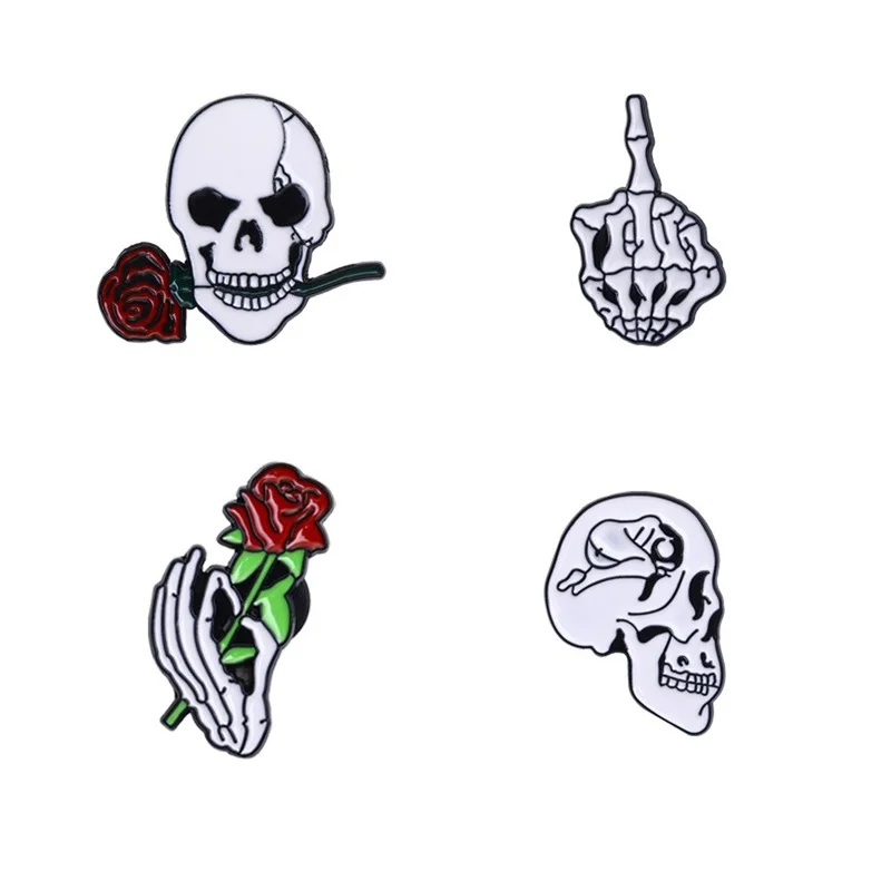 Halloween skull rose alloy badge retro fun brooch hand skeleton pins Holiday costume accessories wholesale