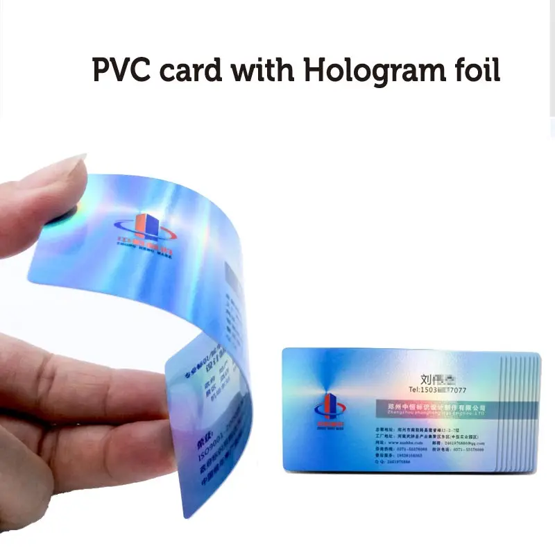 Tarjeta de agradecimiento de plástico fino con su nombre para negocios, impresión personalizada de PVC holográfico plateado, diseño profesional de