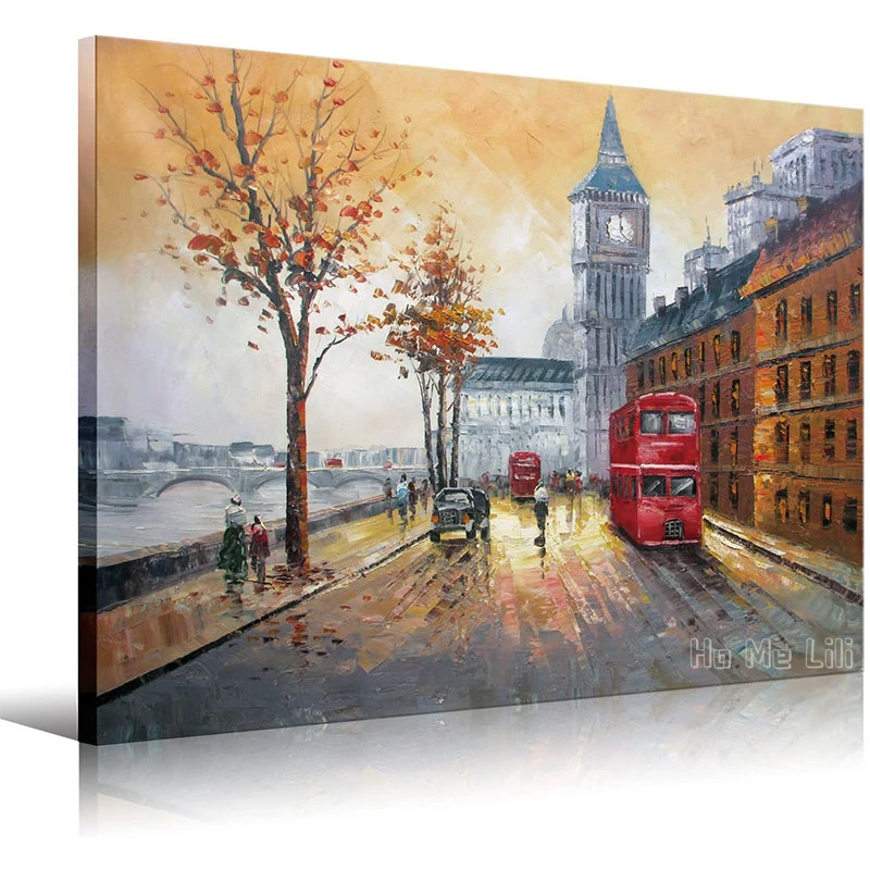 Modern Artwork Red Double-decker Bus On The Thames River In London Arc De Triomphe Wall Art For Home Office Decoration