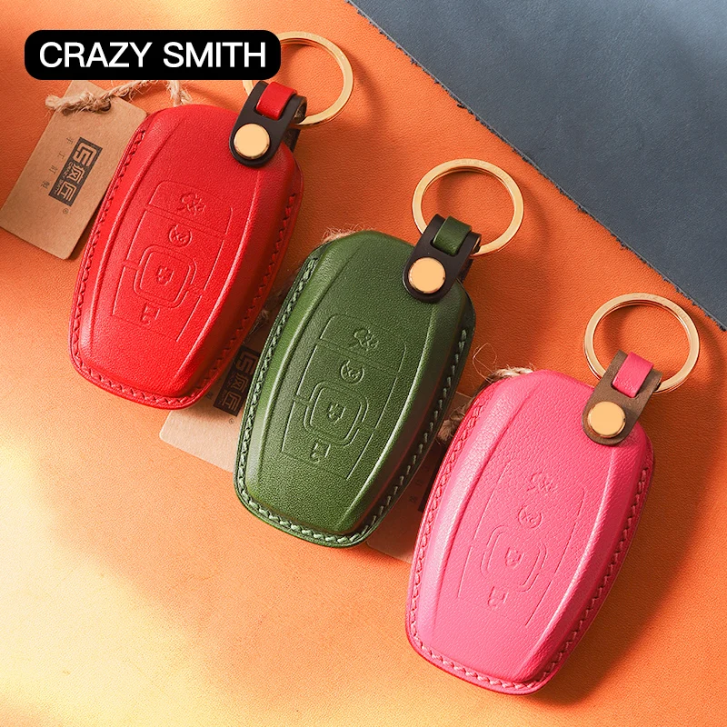 Crazy Smith Smart Car Key Case Cover for Lincoln Vegetable Tanned Leather Handmade Craftsmanship High Quality Gift Black Green