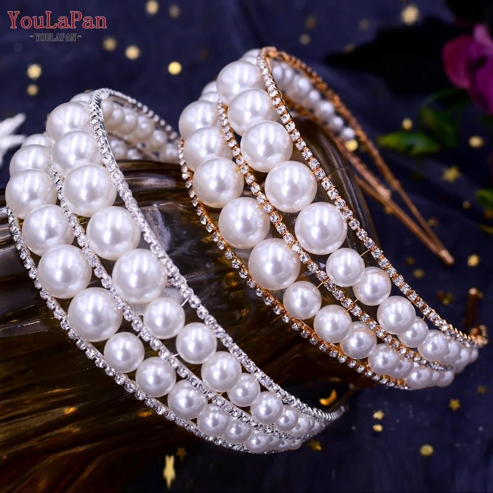 TOPQUEEN Luxury Wedding Crown Pearls Head Hoop Girls Hairband Hair Accessories Women Bride Headpiece Tiaras Women Headwear HP400