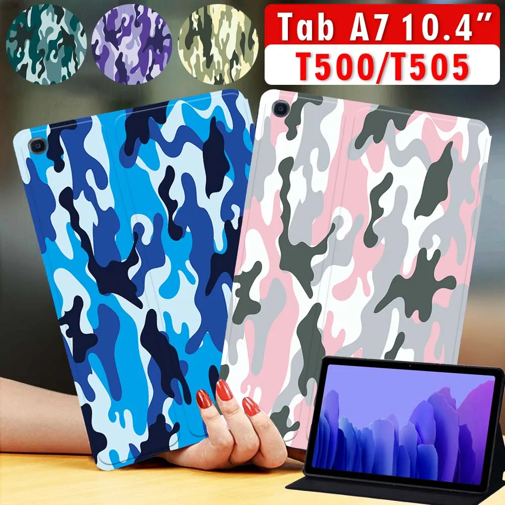 Tablet Cover Case for Samsung Galaxy Tab A7 10.4 Inch SM-T500/T505 2020 PU Leather Case Camouflage Series Pattern + Free Stylus