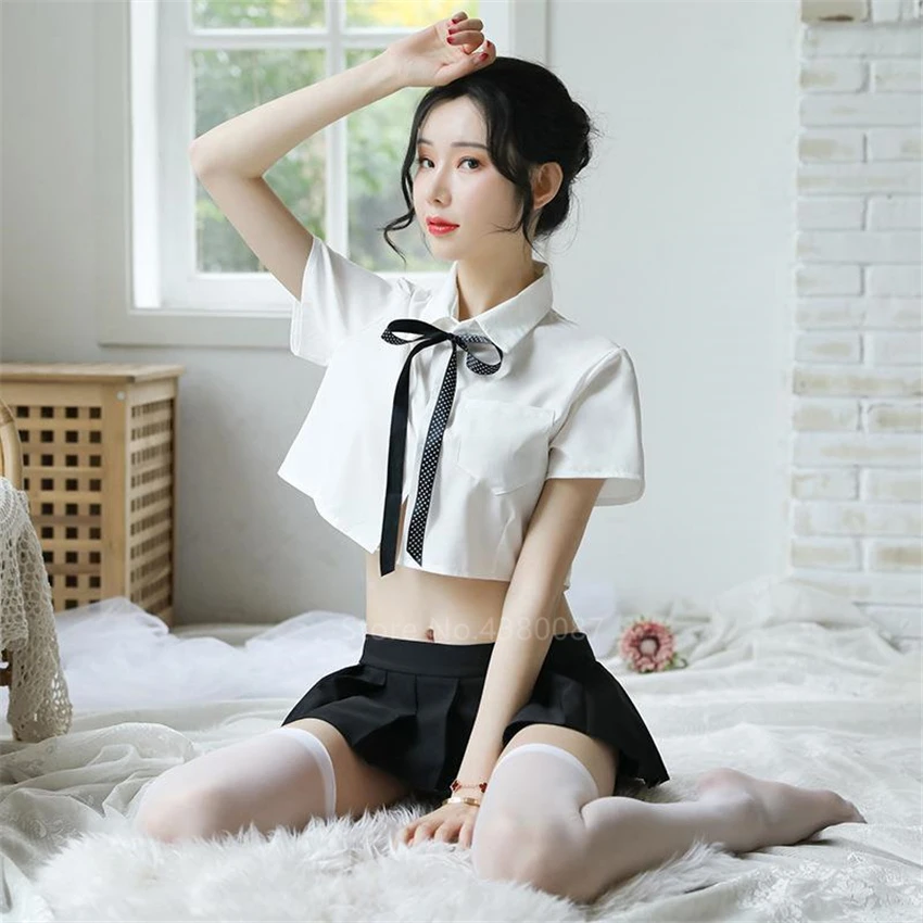 Uniforme scolaire japonais pour femmes, Mini chemise blanche Sexy à nœud, ensemble jupe plissée, Costume de fête tendance pour écolière JK