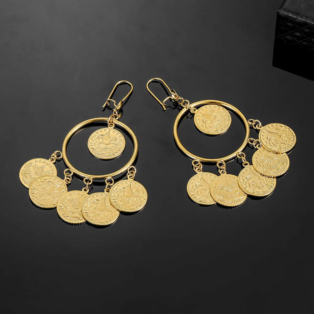 Islam Muslim Ancient Coins Earrings Gold Color Arab Money Sign Turkish Allah Earring Middle Eastern Jewelry Drop Shipping