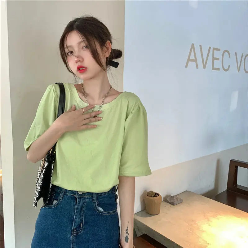 Short Sleeve T-Shirts Women Backless Ins Basic Tees Femme Tops Fashion Ladies Retro Ulzzang Korean Style Teens Preppy Simple New