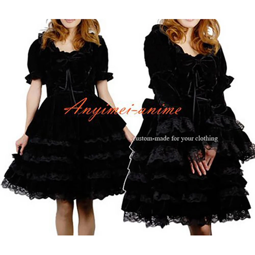 

fondcosplay Gothic Lolita Dress Black Velvet Ball Maid Bowknot Dress Cosplay Costume Custom-Made[CK1261]