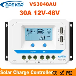 EPEVER 30A Solar Controller 12V 24V 36V 48V Auto VS3048AU PWM Charge Controller with Built in LCD Display and Double USB 5V Port