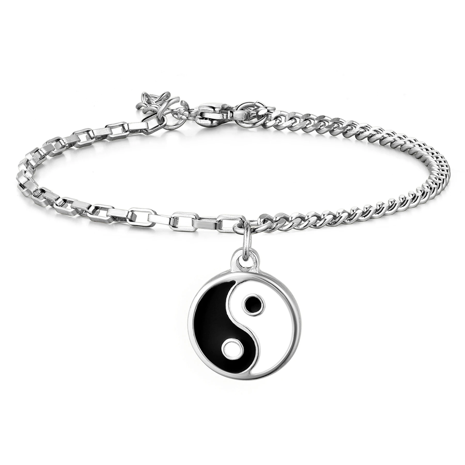 BONISKISS Fashion  Yin yang Bracelet For Women Men Silver Color Gossip Stainless Steel Bracelets mujer tobilleras Wholesale