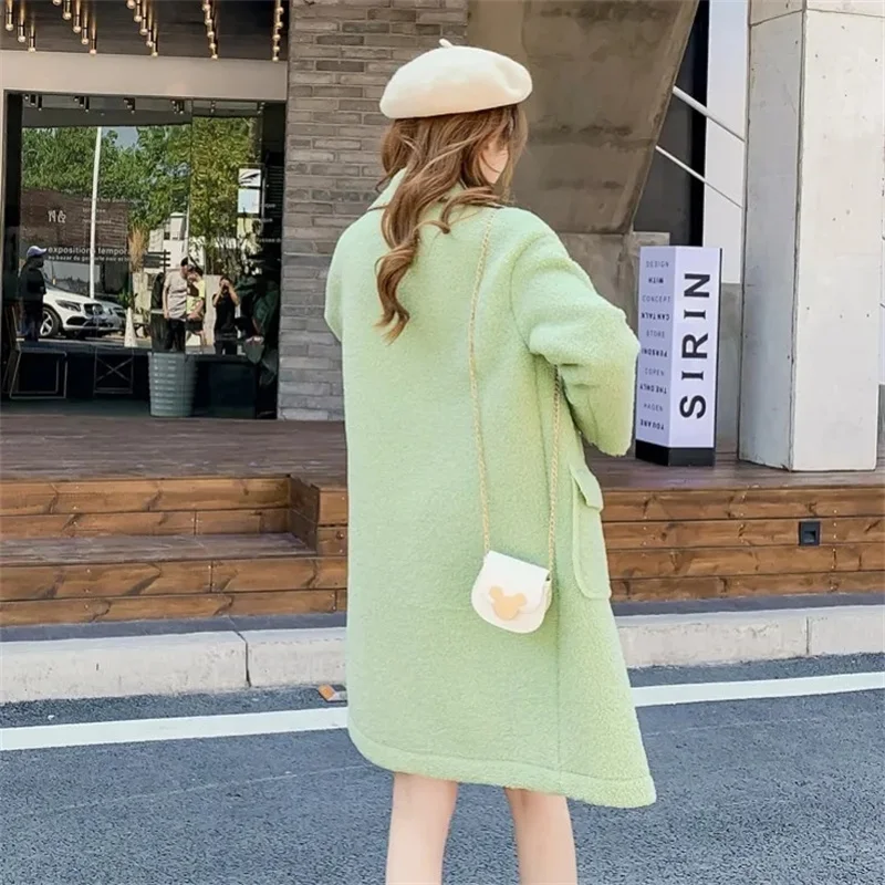 Lamb Wool Trench Coat Women's 2021 Spring And Autumn New Korean Version Loose Lamb Wool Plush Outwear Mid-Length Jacket M486