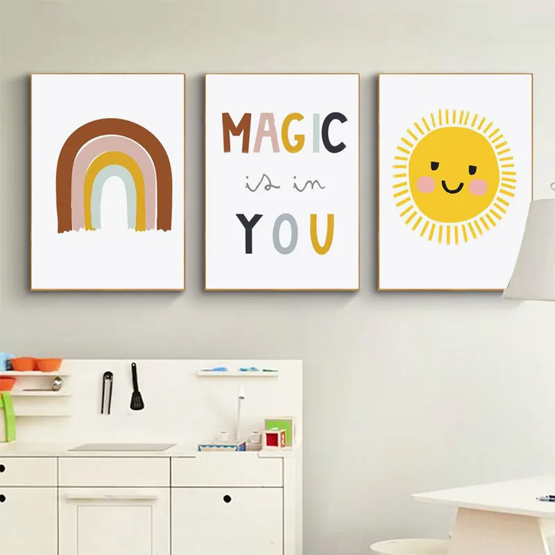 

Sun Rainbow Nursery Quotes Children Poster Canvas Art Print Minimalist Wall Picture Painting Nordic Kid Baby Room Decor picture