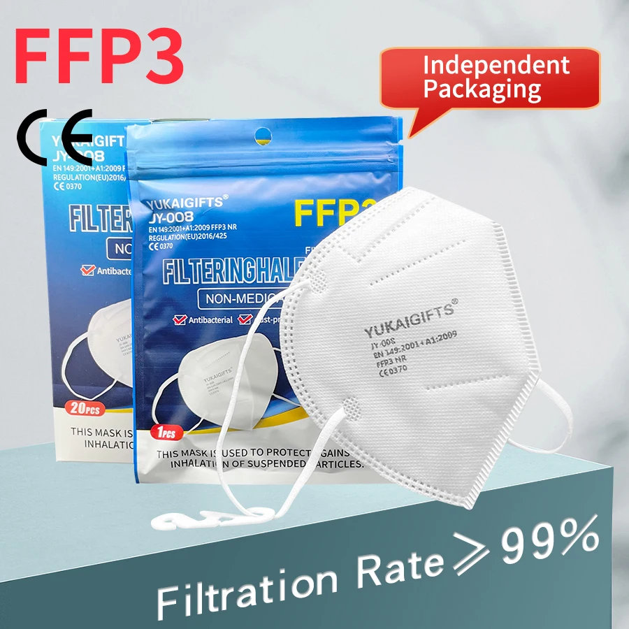 10-100Pcs FFP3 Face Masks CE 0370 Mouth masque 5ply Filters 99% Dust-Proof Respirator Adult Daily Protective Masks EU Standard