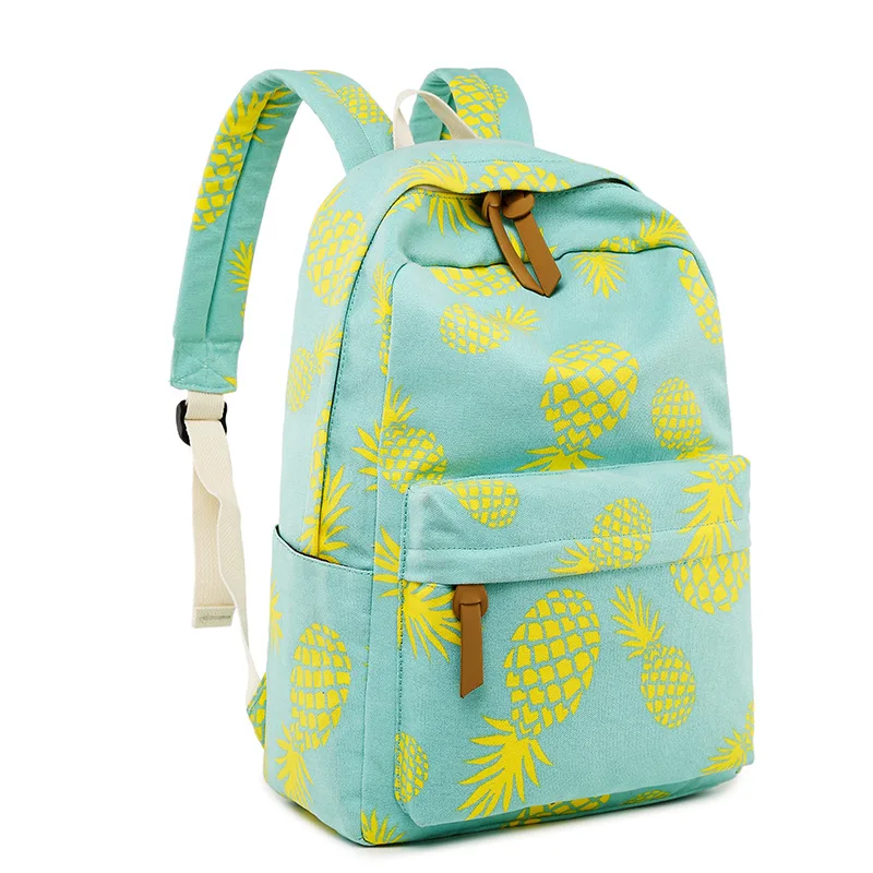 Set Fruit Pineapple Printing Female School Bagpack with Lunch Box Bags Girl Daily Laptop Bookbag Fashion Canvas Women Backpack