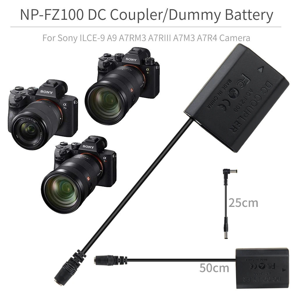 NP-FZ100 Dummy Battery NPFZ100 Coupler for Sony ILCE-9 Alpha A9 A7RM3 A7RIII A7M3 A7R4 camera with monitor 8.4V DC Power Adapter