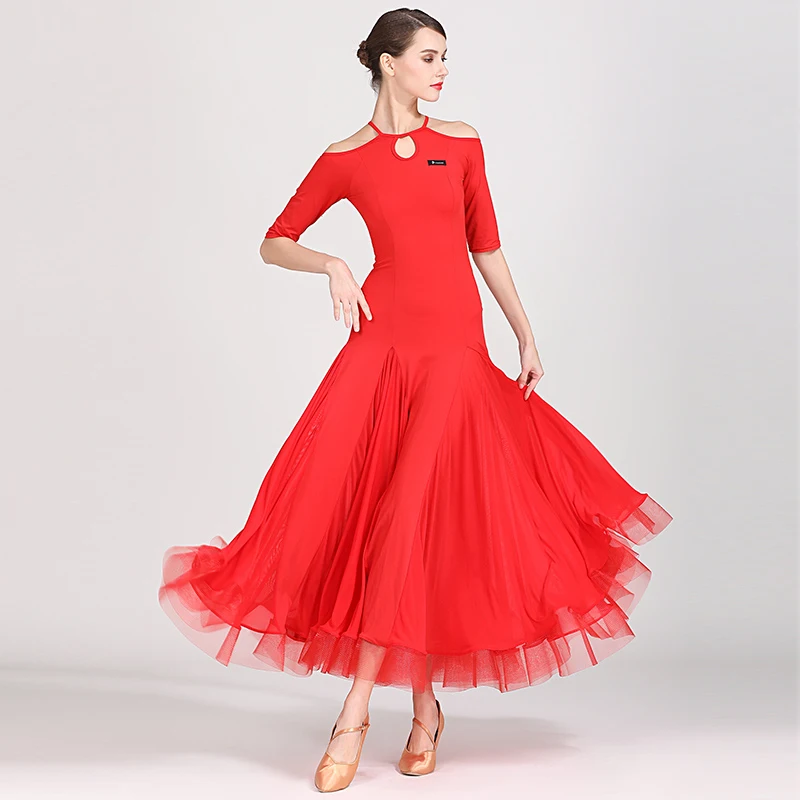 Vestido de dança padrão para mulheres, Waltz Dancing Wear, Elegante vestido vermelho de competição, Alta qualidade