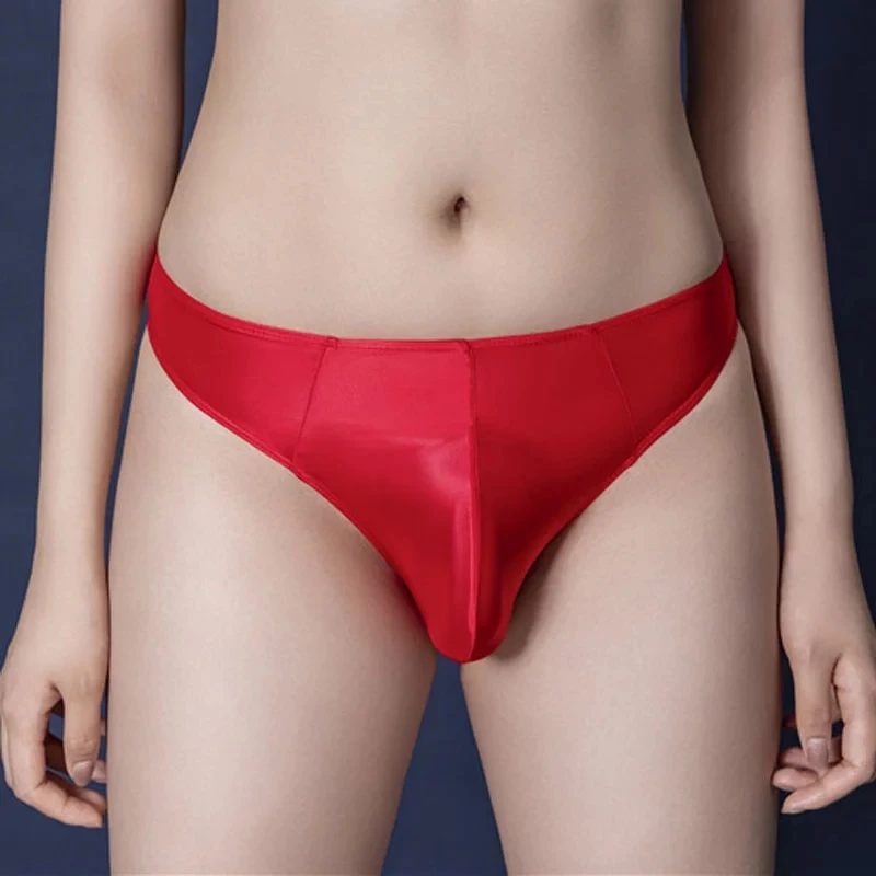 Unisex Sexy U Convex Pouch Brief Shiny Sheer See Through COC Ring G-string Candy Color Low Rise T-Back Oil Thong Gay Wear BikinI