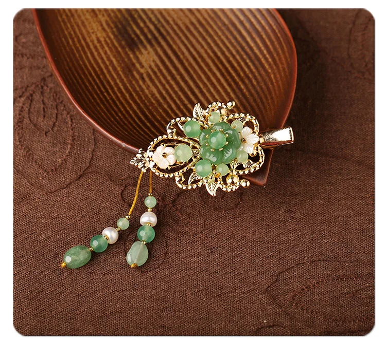 Vintage Green Hairpin Seashell Resin Flower Women Headwear Ethnic Hair Jewelry Barrettes Ornaments Hair Accessories Clip