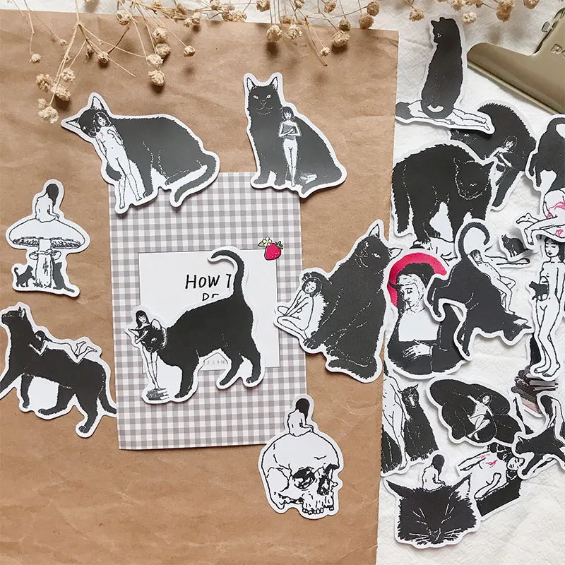 23PCS Cat and woman Sticker DIY Scrapbooking Bottom Collage Phone Computer Diary Happy Planner Decoration Sticker