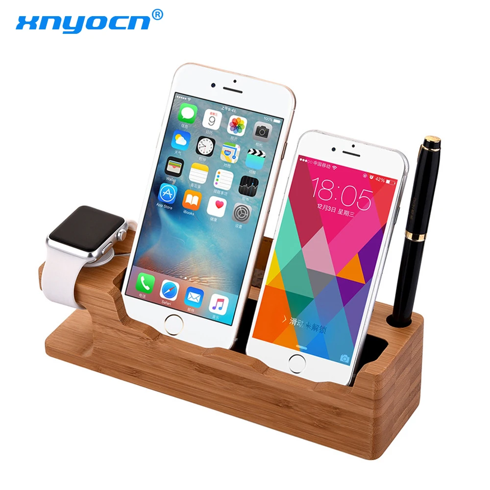 

Bamboo Charging Dock Station Mobile Phone Stand Holder Charger For Apple iPad iPhone X 8 7 Plus 6 6S Plus 5s SE For apple Watch