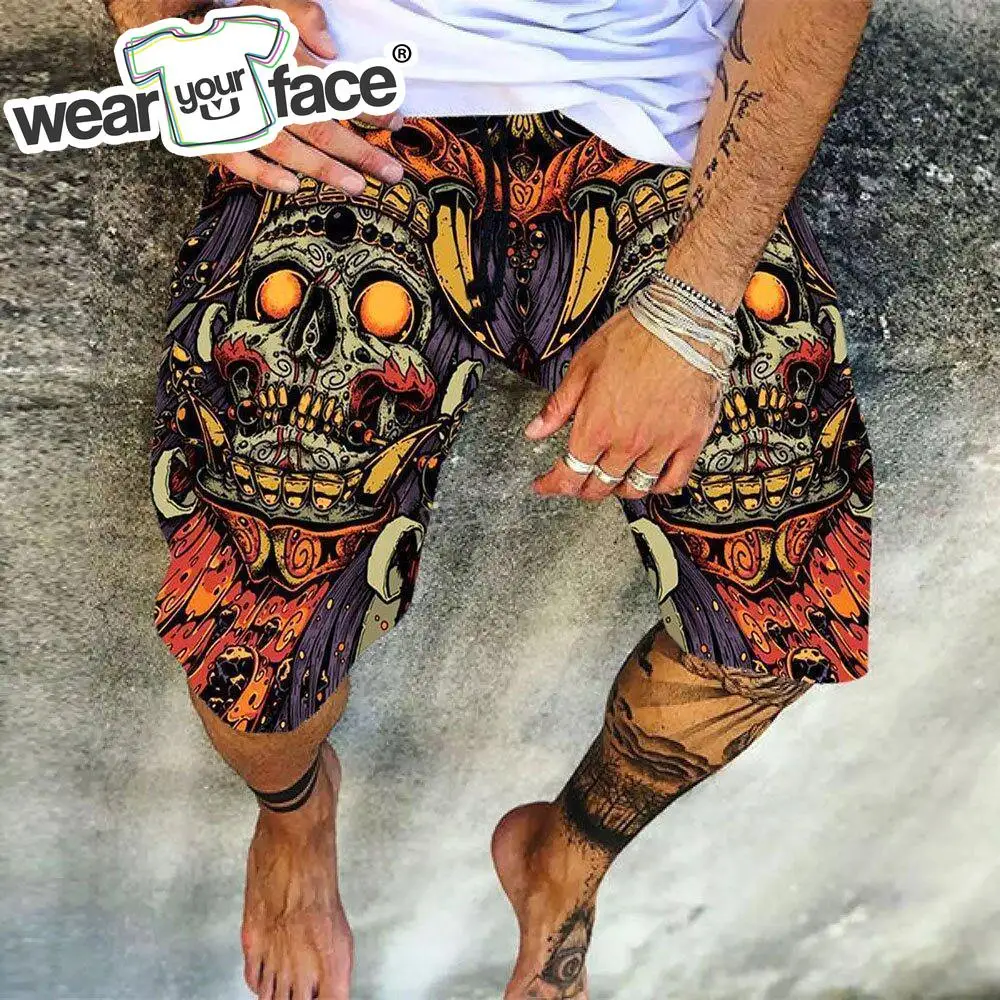 Magia colorida crânio 3d todo impresso verão shorts moda praia dos homens bermuda casual curto casa unisex carga shorts dropship