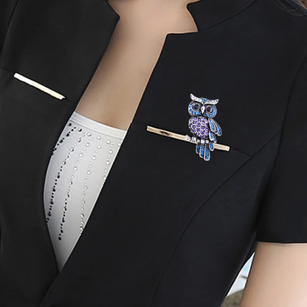 Fashion Delicate Owl Brooches Korean Trendy Zinc Alloy Imitation Rhinestone Blue Brooch Badge Pin Women Gifts Accessories