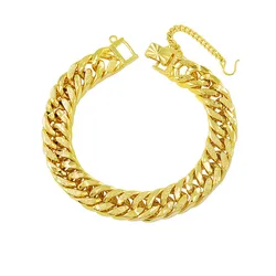 High Quality 24k Yellow Gold Color Classic 9.5mm Frosted Link Chain Bracelets Women Men Fashion Hand Chain Bracelet