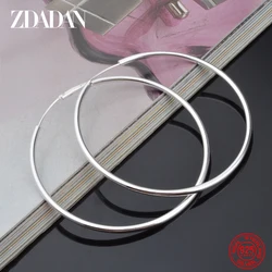 ZDADAN 925 Silver 35/50/60MM Hoop Earrings For Women Fashion Jewelry Gift